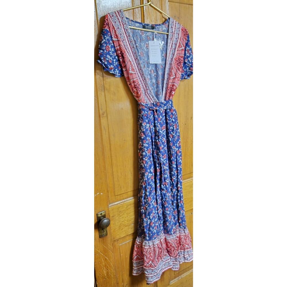 Zesica Floral Wrap Maxi Boho Dress Flowy Flutter Sleeves Lightweight Size XL - Picture 2 of 8